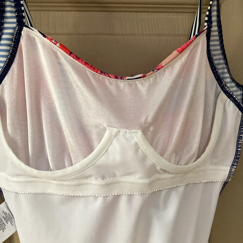 NWOT One Piece Suit w/ Blue and White Stripes and Multi Colored Flowers 🌺 size 8 - Picture 3 of 5